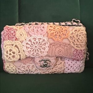 CHANEL Multicolor Crochet Bag with Silver Chain